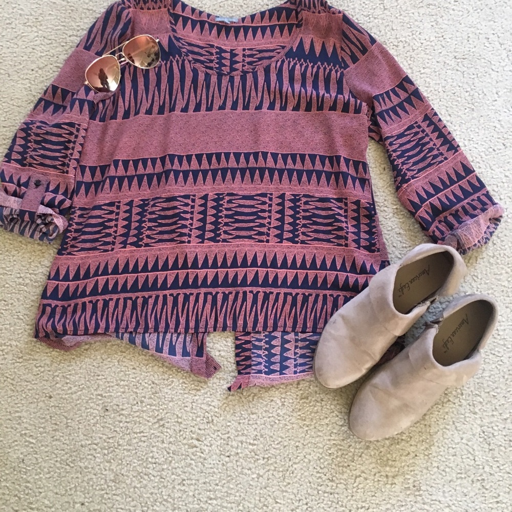 Junior blouse coral and navy blouse.